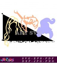 Scary Halloween Witch Design With Broom Clipart SVG