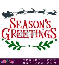 Reindeer Pull Sleigh Season Greetings Christmas Decor SVG