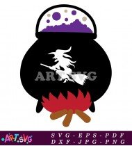 Halloween Witch Flying Cauldron Design SVG