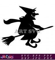 Witch Flying On Broomstick Silhouette Clip Art SVG