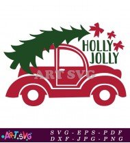 Red Vintage Car With Christmas Tree Holiday SVG