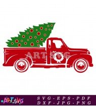 Christmas Tree And Red Pickup Truck SVG