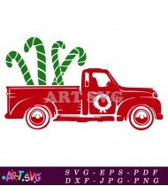 Red Truck Christmas Candy Cane Clipart Graphic SVG