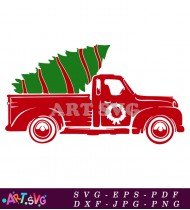 Christmas Tree Pickup Truck Design Red Green SVG