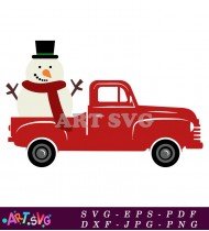 Red Truck Snowman Winter Holiday Design SVG