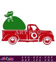 Red Pickup Truck Silhouette for Christmas Design SVG