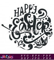 Happy Easter Lettering With Flower Clip Art SVG