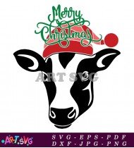 Cow Wearing Santa Hat Christmas Design SVG