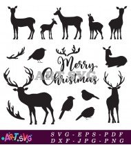 Merry Christmas Hand Lettered Design with Deer SVG 1