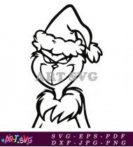 Grinch Character Black And White Line Art SVG