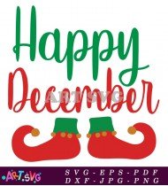 Happy December Christmas Elf Holiday Vector SVG