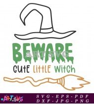 Cute Little Witch Halloween Design With Broom SVG