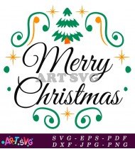 Merry Christmas Green Swirl Script Text Holiday SVG