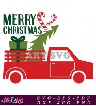 Merry Christmas Red Truck Holiday Graphic SVG