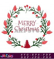 Merry Christmas Wreath With Berries Design SVG