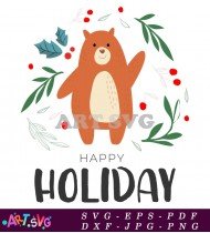 Happy Holidays Bear Winter Graphic Design SVG