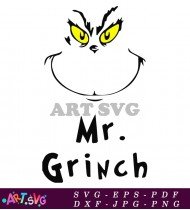 Mr Grinch Christmas Grinning Face Design SVG