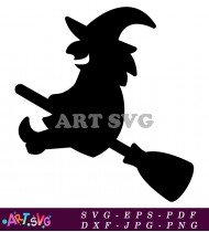 Witch Flying On Broom Halloween Vector Art SVG