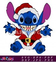 Stitch Wearing Santa Suit Christmas Ornament SVG 1