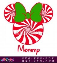 Minnie Mouse Candy Cane Head with Bow SVG