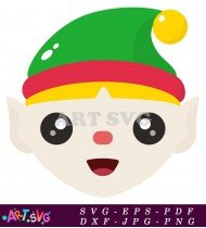 Cute Christmas Elf Face With Hat SVG