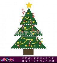 Green Christmas Tree with Lights and Candy Canes SVG