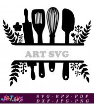 Kitchen Tools Hanging In Rustic Style Decor SVG