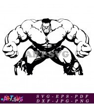 Hulk Muscle Pose Black and White Silhouette SVG