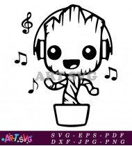 Cute Baby Groot Character With Headphones SVG