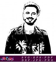 J Balvin Silhouette Portrait Black and White SVG