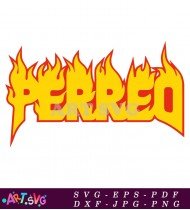 Perreo Logo in Yellow Red and Blue Flames SVG