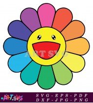 Rainbow Flower With Smiling Face in Center SVG