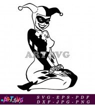 Harley Quinn Sitting and Posing with a Gun SVG