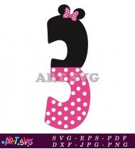 Pink Polka Dot Mouse Ear Number Three SVG