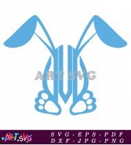 Blue Easter Bunny Outline Monogram Style SVG