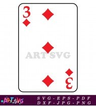 Red Three Of Diamonds Classic Playing Card SVG