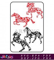 Ace of Spades Floral Horse Playing Card SVG