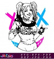 Harley Quinn with crossed pink and blue lines SVG