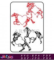 Red Floral Horses with Clubs and Spades SVG