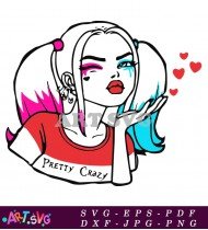 Harley Quinn Pretty Crazy Kisses Sticker SVG