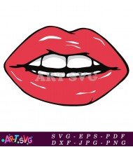 Red Lips Open Smiling Teeth Cartoon Vector SVG