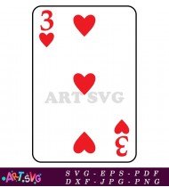 Number Three Heart Suit Playing Card SVG