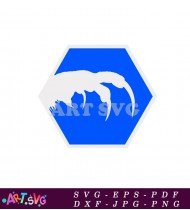 Blue Hexagon Logo Design Dinosaur Footprint Icon SVG