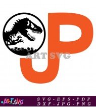 Orange J Letter Dinosaur Skull Logo SVG