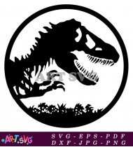 Black Dinosaur Skeleton Silhouette Circle SVG