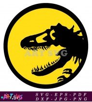 Jurassic Park Logo With Yellow Circle And Black Dinosaur SVG