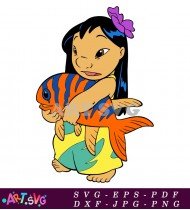 Cute Cartoon Girl Holding a Fish SVG