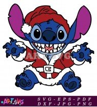 Stitch Character Cartoon Illustration Wearing Santa Suit SVG 2