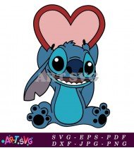 Stitch Character Cartoon Illustration With Heart SVG