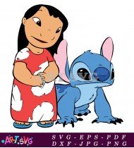 Stitch And Lilo Cartoon Character In Hawaiian Outfit SVG